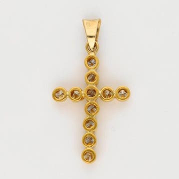 Hanger - 14 karaat Geel goud Diamant (Natuurlijk) - Kruis