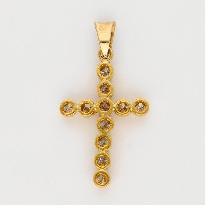 Hanger - 14 karaat Geel goud Diamant (Natuurlijk) - Kruis, Handtassen en Accessoires, Antieke sieraden