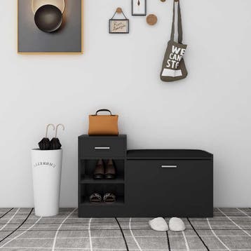 vidaXL Schoenenbank 94,5x31x57 cm bewerkt hout zwart, Verzenden, Nieuw
