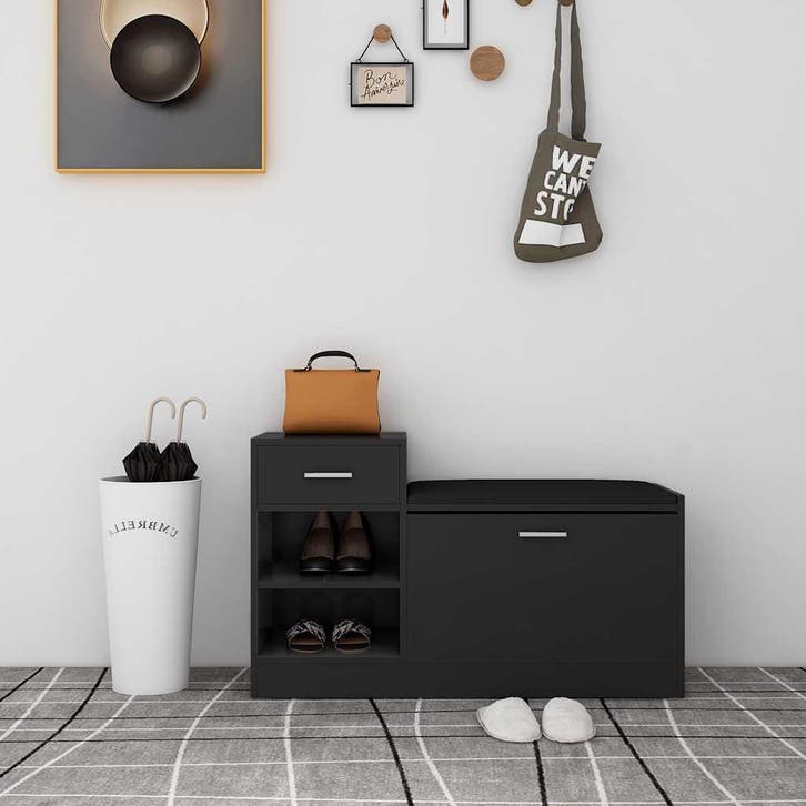 vidaXL Schoenenbank 94,5x31x57 cm bewerkt hout zwart, Huis en Inrichting, Kasten | Schoenenkasten, Nieuw, Verzenden