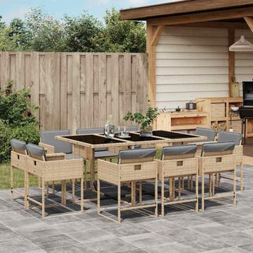 vidaXL 11-delige Tuinset met kussens poly rattan gemengd, Verzenden, Tuinset