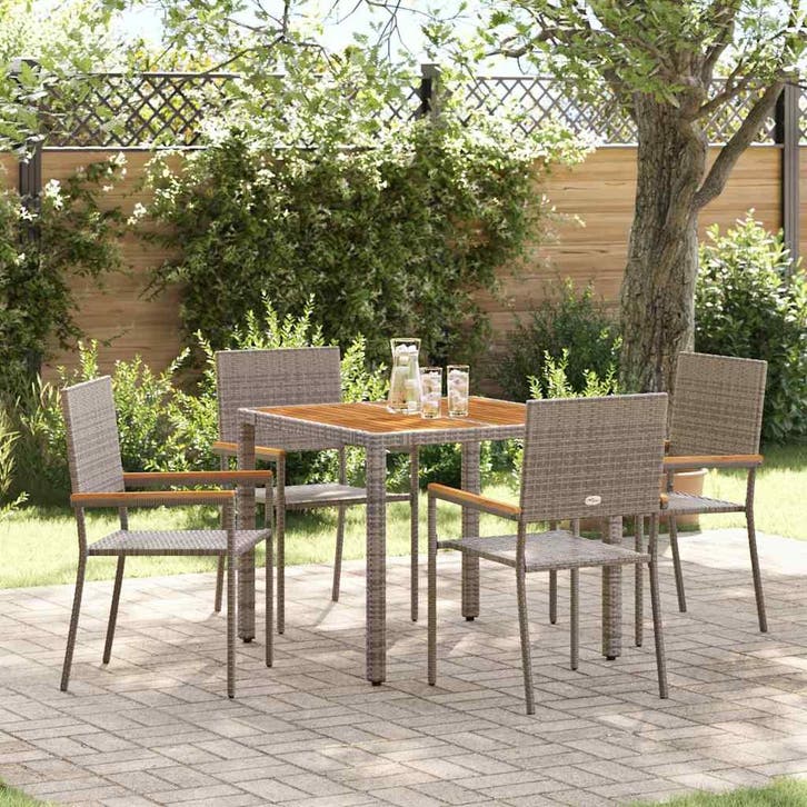 vidaXL Tuin Eettafel Set 5 pcs Grijs poly rattan, Tuin en Terras, Tuinstoelen, Nieuw, Verzenden