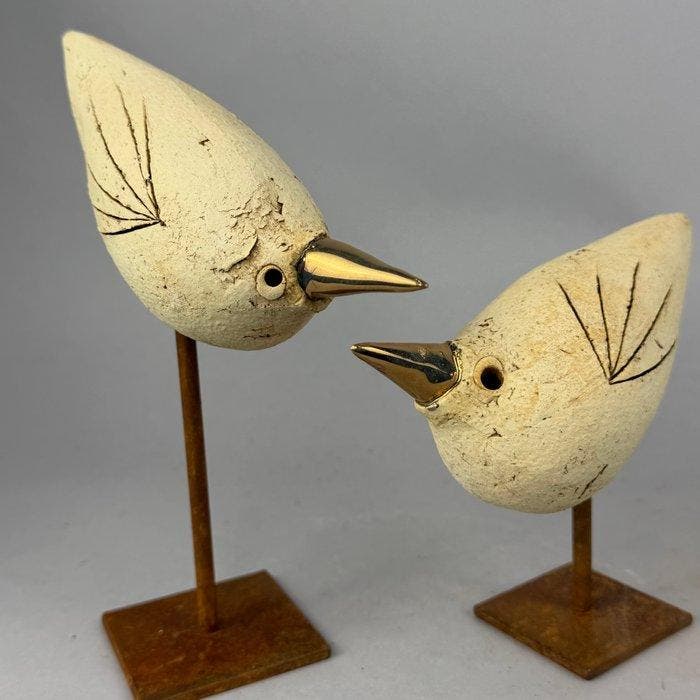 Ewa Budzowska - 2 birds decorated by 24 carat gold, Antiquités & Art, Art | Objets design