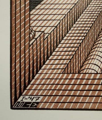 M.C. Escher - “OTHER WORLD, 1947”. Gedateerd en gesigneerd