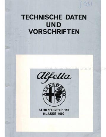 1976 ALFA ROMEO ALFETTA 1.6 TECHNISCHE GEGEVENS EN