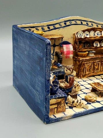 Figuur - Rustikales Keramik Puppenhaus Stuben Diorama –