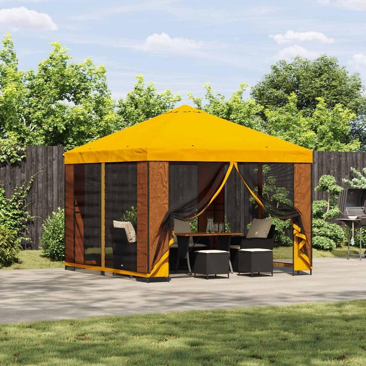 vidaXL Prieel 3 x 3 m Geel Polyester en Staal 190 gsm, Tuin en Terras, Partytenten, Nieuw, Verzenden