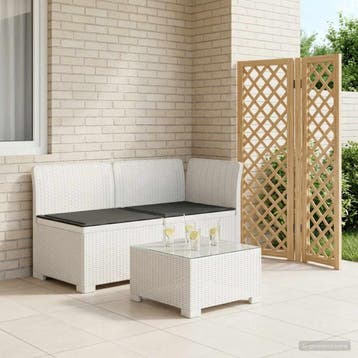 vidaXL Twee-zits Tuin Sofa met Kussens Rieten Look PP Wit, Verzenden, Nieuw