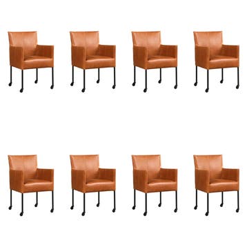 Set van 8 Leren eetkamerstoelen Desire - Vintage Cognac, Huis en Inrichting, Stoelen, Ophalen of Verzenden, Nieuw, Leer, Eén