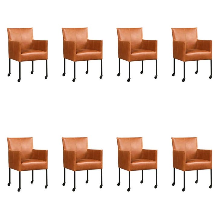 Set van 8 Leren eetkamerstoelen Desire - Vintage Cognac, Huis en Inrichting, Stoelen, Nieuw, Eén, Leer, Ophalen of Verzenden