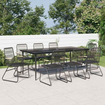 vidaXL 9-delige Tuinset PVC-rattan zwart, Verzenden, Nieuw, Tuinset