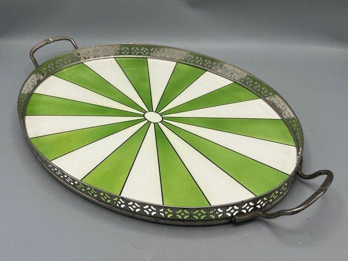 Dienblad - Metaal, Keramiek - Art Deco dienblad, Antiek en Kunst, Kunst | Designobjecten