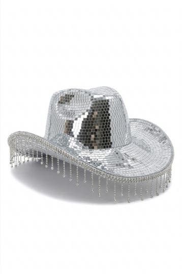 KIMU® Cowboyhoed Spiegeltjes Fringe Zilver Disco Hoed Franje, Ophalen of Verzenden, Nieuw