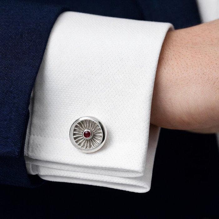 Zonder minimumprijs - Manchetknopen Verguld Robijn - Diamant, Handtassen en Accessoires, Antieke sieraden