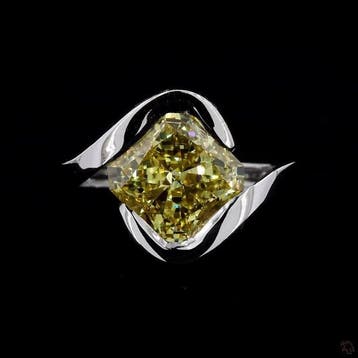 Ring - 14 karaat Witgoud - 5.31ct. tw. Geel Diamant (Fancy, Nieuw
