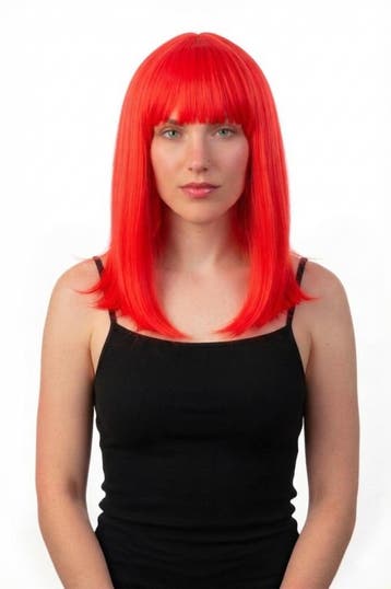 KIMU® Luxe Rode Pruik Schouderlengte Haarwerk Stijl Pony Rod, Ophalen of Verzenden
