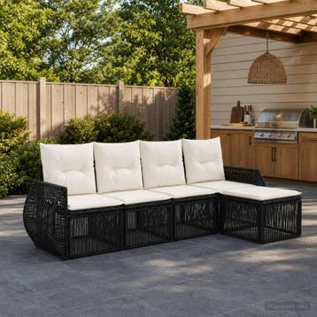 vidaXL Tuinbank Set 5 st Zwart en Crème Wit poly rattan, Verzenden