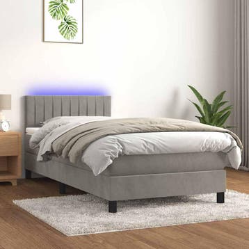vidaXL Boxspring met matras en LED fluweel lichtgrijs 90x200, Huis en Inrichting, Verzenden, Nieuw
