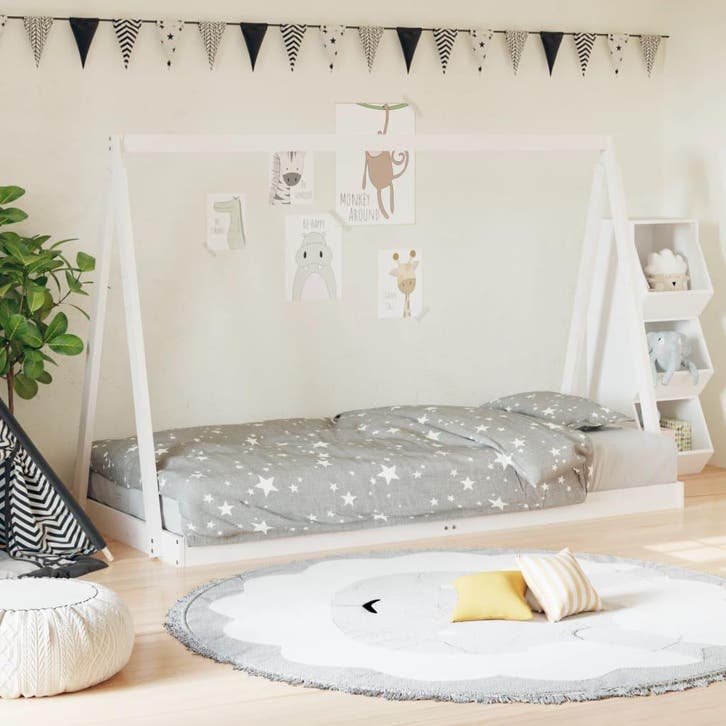 vidaXL Kinderbedframe 90x200 cm massief grenenhout wit, Kinderen en Baby's, Kinderkamer | Bedden, Nieuw, Verzenden