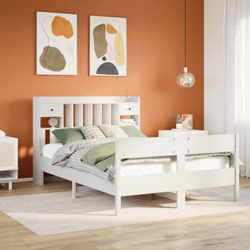 vidaXL Bed met boekenkast zonder matras grenenhout wit, Huis en Inrichting, Verzenden, Nieuw