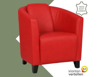 Leren fauteuil Press - Toledo Ferrari (felrood) - Poten, Huis en Inrichting, Fauteuils, Nieuw, Ophalen of Verzenden, Eigentijds, Klassiek, Retro, Romantisch, Vintage