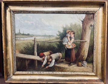 Scuola francese (XIX-XX) - Scena rurale con bambini presso