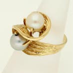 Ring - 18 karaat Geel goud Parel, Handtassen en Accessoires, Ringen, Nieuw