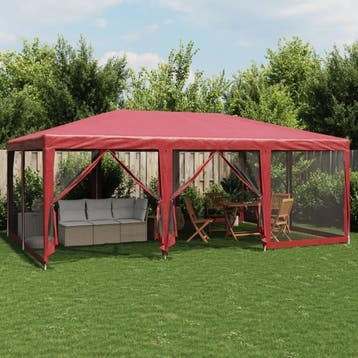 vidaXL Partytent met 10 mesh zijwanden 6x4 m HDPE rood, Tuin en Terras, Partytenten, Verzenden, Nieuw