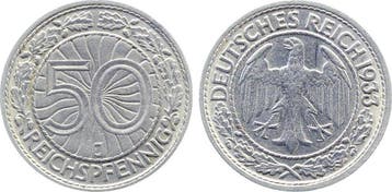 50 Pfennig Duitsland 50 Reichspfennig 1933 J ss/vz min Ra..., Verzenden