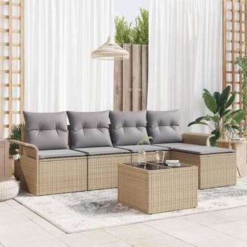 vidaXL Buitensofa 6 st Beige poly rattan, Verzenden, Nieuw