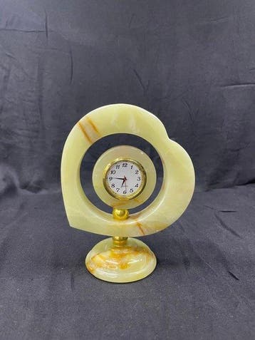 Himalayan Onyx Marble Heart Table Clock Decorative Art -