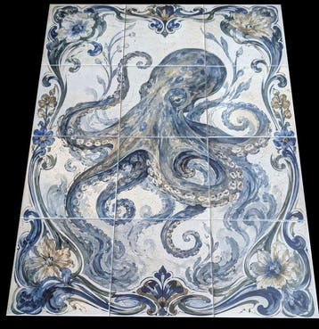 Riviera Tiles - Figuur - Le Poulpe Bleu - Groot decoratief