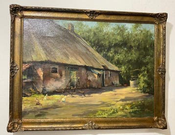 Hollandse school (XX) - Boerderij met kippen, Antiek en Kunst