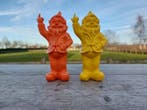 Statue, set of naugthy gnomes color orange yellow - 16 cm -