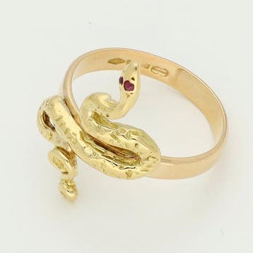 Ring - 18 karaat Geel goud - Robijn, Handtassen en Accessoires, Ringen, Nieuw