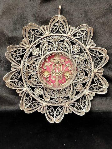 Reliekhouder - Zilver, Glas, Textiel - 1850-1900 - Heilige