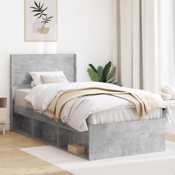 vidaXL Bedframe met opbergruimte en hoofdbord Betongrijs 90, Huis en Inrichting, Slaapkamer | Bedden, Verzenden, Nieuw