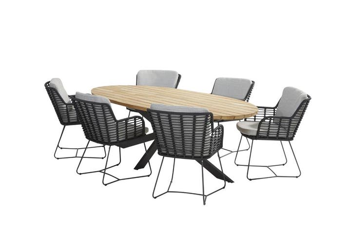 4 Seasons Outdoor Fabrice tuinset met Prado tafel ovaal teak, Jardin & Terrasse, Ensembles de jardin