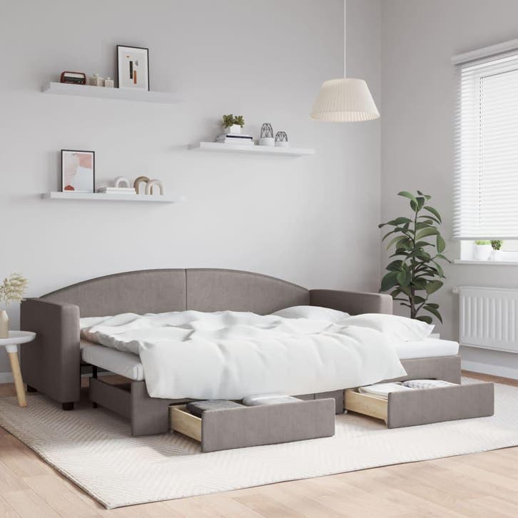 vidaXL Slaapbank met onderschuifbed en lades 80x200 cm stof, Maison & Meubles, Chambre à coucher | Lits, Envoi