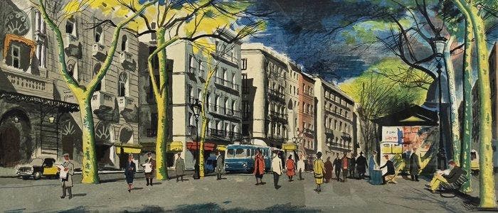 Frederic Lloveras Herreras (1912-1983) - Paseo en la ciudad, Antiquités & Art, Art | Objets design