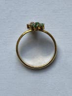 Ring - 18 karaat Geel goud Diamant (Natuurlijk) - Smaragd