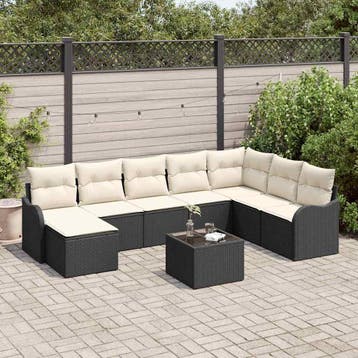 vidaXL Tuinbank Set 9 st Zwart poly rattan, Verzenden, Nieuw