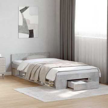 vidaXL Bedframe met lade bewerkt hout betongrijs 90x190 cm, Verzenden, Nieuw