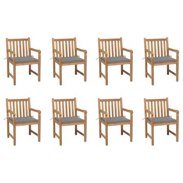 vidaXL Tuinstoelen 8 st met grijze kussens massief teakhout, Verzenden, Nieuw