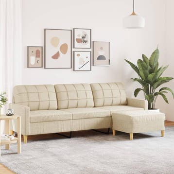 vidaXL Driezitsbank met voetenbank 210 cm stof crèmekleurig, Verzenden