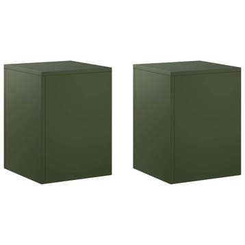 vidaXL Plantenstand 2 pcs Olijfgroen 30 x 30 x 40 cm Staal, Tuin en Terras, Verzenden, Nieuw