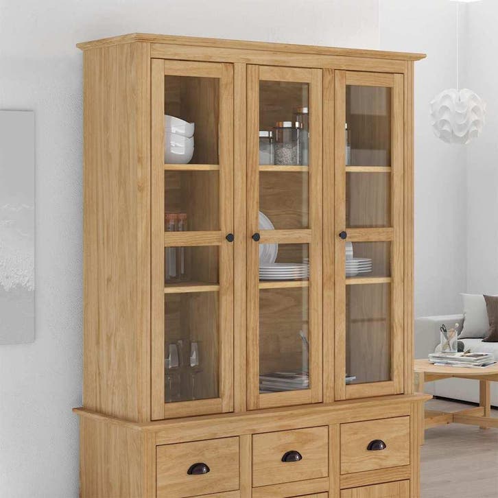 vidaXL Kast met Glazen Deuren BODO Honing bruin, Huis en Inrichting, Kasten | Dressoirs, Nieuw, Verzenden