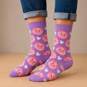 Sokken - Varken Print - Roze Paars - Katoen - Maat 36-43, Kleding | Dames, Sokken en Kousen, Nieuw