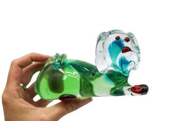 Murano - sculptuur, Chien couché - 7 cm - Uraniumglas - 1960