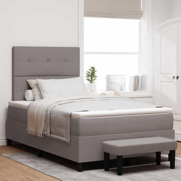vidaXL Boxspring bed met hoofdeinde Taupe 120 x 200 cm Stof, Verzenden